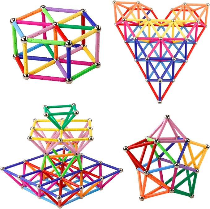 ELONGDI Magnetic Building Blocks, [ 132 Pieces ] Lengthen Building Sticks Set, Magnet Stem Toys Set Non-Toxic Building 3D Puzzle Boys Toys for Kids and Adult