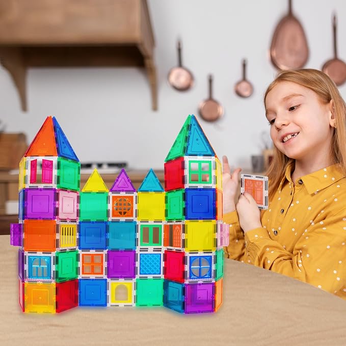 PicassoTiles 40pcs Magnetic Tiles Clip-in Window and Door Expansion Set, Magnetic Block Add-ons, Magnet Building Construction Toys, STEM Education Learning Block for Toddler Boys and Girls 3+ PTW40