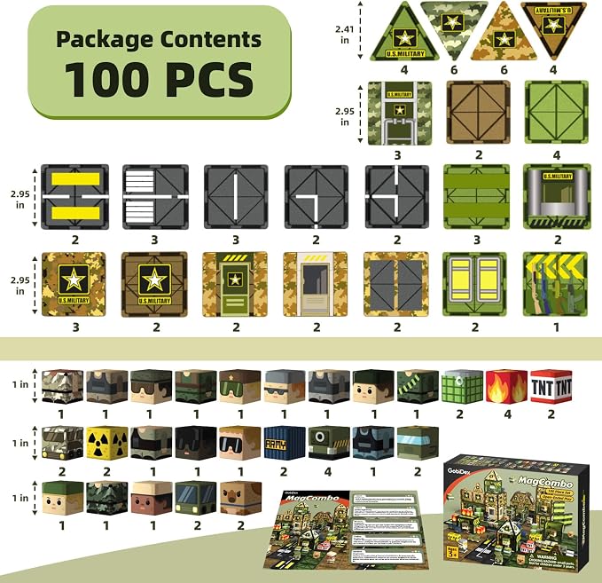 GobiDex 100PCS Magnetic Building Blocks Army Toys for Boys | STEM Military Magnetic Tiles with Army Men, Magnet Construction Toys for Kids Ages 3-5 5-7 4-8, Birthday Gifts for Boys Girls