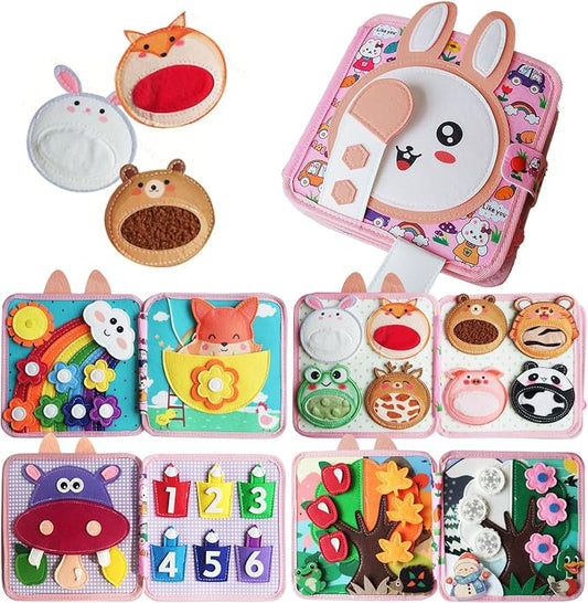 Busy Book for Toddlers 1-3 Years Old, Quiet Busy Board, Suitable for 1-Year-Olds, Montessori Toy, Birthday Gift for 1-Year-Old Boys and Girls, Felt Activity Book, Baby Travel Toy