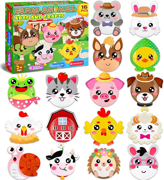 16 Pack Arts and Crafts for Kids Toddler DIY Animal Paper Plate Art Gifts
