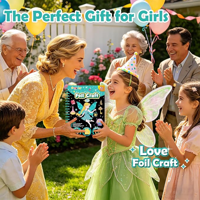 FUNNYB&G Foil Art Craft Kit for Kids, Sparkly Birthday Gift Toy for Girls | No Mess, Kids Ages 4-10 Create Sparkling Artwork, A Creative Gift for Birthdays, Holidays, Travel Activities,Screen-Free Fun