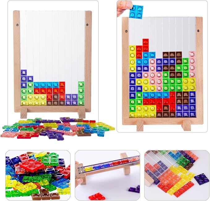 Building Blocks Puzzle Game Toy, Plastic Brain Teaser Toys with Vertical Wood Frame, Russian Stacking Toys for Kids Early Educational Games Montessori Toys for Boys & Girls