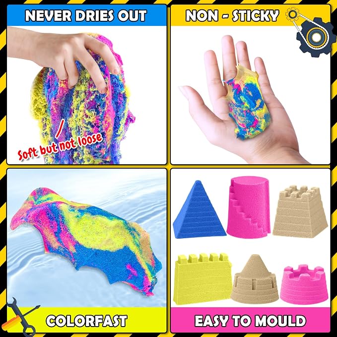 ESSENSON Sensory Bin Play Sand Kit for Kids, 4lbs Magical Sand | Construction Set Toy Truck, Pretend Play Beach Toy, Sandbox