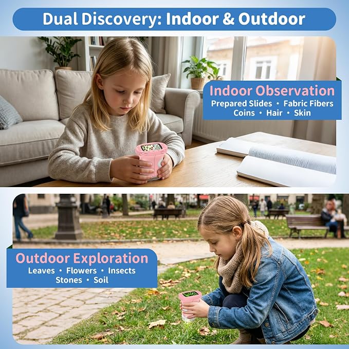 Kids Handheld Digital Microscope 1000X: Science Gift Kit STEM Toy Ages 5-13 | 8GB SD Card for Photo/video, Rechargeable, 2.4" Screen, 8 LEDs, Portable Magnifying Glass Pocket Miniscope for Girls Boys