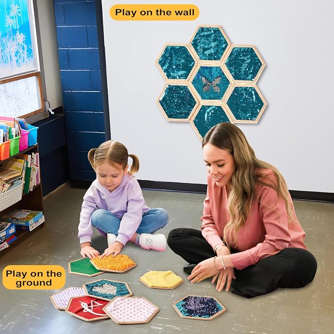 Sensory Wall Panel for Kids Sensory Wall Wooden Tiles and Mats for Children | Sequin Flip Board, 20 Pieces Sensory Educational Toys for Special Needs Classrooms