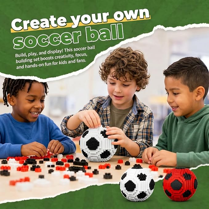 Soccer Ball Building Blocks Set, STEM Model Kit for Adults & Teens, Football Desk Decor Gift