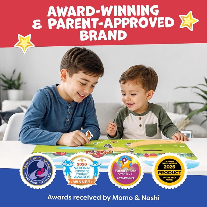 Reusable Sticker Books for Toddlers 1-3, Stickers for Toddlers 2-4 Years - Stickers for Kids Airplane Toys for Toddler 1-3, Toddler Travel Toys - Reusable Sticker Book Birthday Gifts for Boys Girls