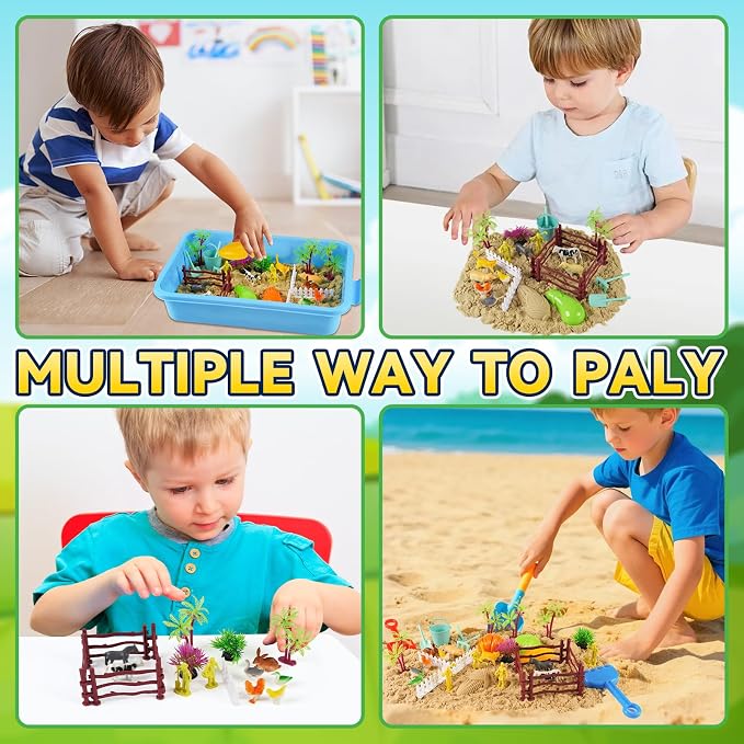 Farm Play Sand Toys for Toddlers, 45PCS 2.65Lbs Sensory Sand Set, Kids 3-7 Indoor Outdoor Toys, Christmas Birthday Gift for Boys Girls