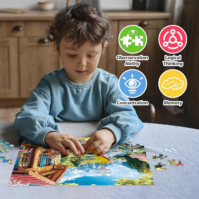 4-Pack 100 Piece Puzzles for Adults Seniors, Four Seasons Mountain Scenes | Nature Landscape Large Piece Jigsaw Puzzles for Kids Puzzle Ages 5-8 Jigsaw Puzzle for Kids Ages 4-6 6-8 8-10 Year Old
