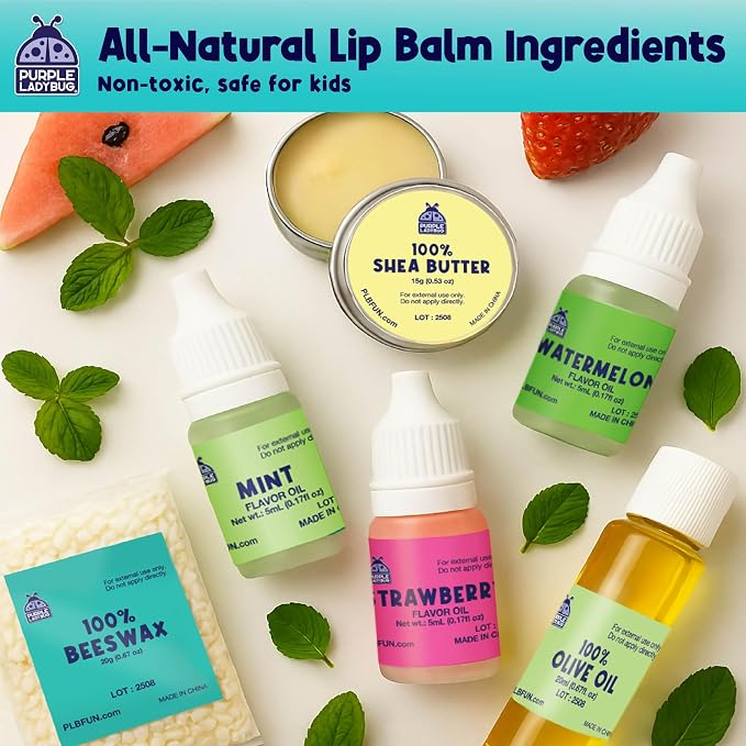 DIY Lip Balm Kit for Ages 8+, Made from Natural Ingredients, 3 Fun Flavors | Moisturizing Lip Balm Making Kit, Make Your Own 10 Custom Experiment Balms, STEM Craft Kit, 8 Year Old Girl Birthday Gift