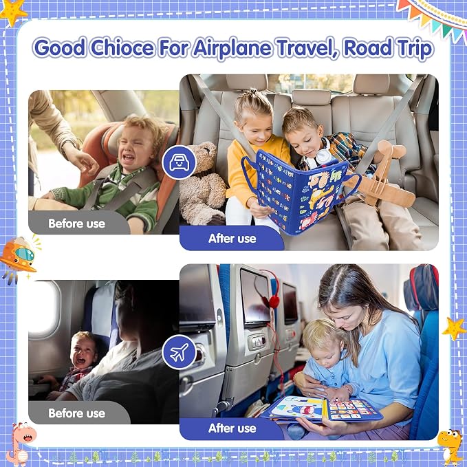 Montessori Busy Board Boy, Toddler Toys for 3-6 Years Old Boy, Toddler Busy Book Educational Learning Sensory Activity Toys for Road Airplane Travel for Kids with Autism