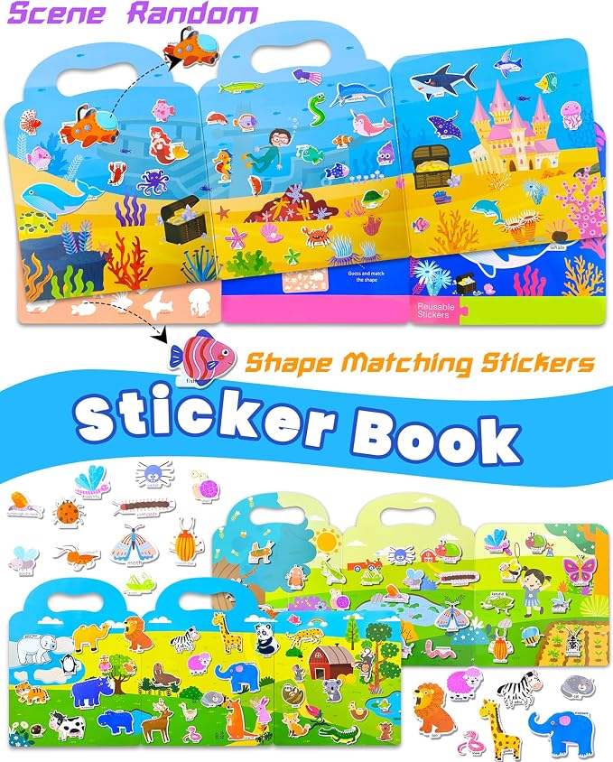 Walenced Reusable Sticker Book for Toddlers, Stickers for Kids, Toddler Toy | Toddler Craft Activities, Toddler Travel Toys, Boy Girl Birthday Gifts, Airplane Travel & Road Trip Essentials Kids