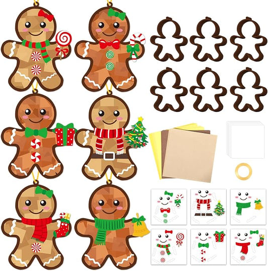 36 Set Christmas Gingerbread Suncatchers Craft Kit for Kids Christmas Tissue Paper Sun Catchers Bulk DIY Your Own Gingerbread Man Hanging Ornament for Xmas Holiday Party Home School Classroom Activity