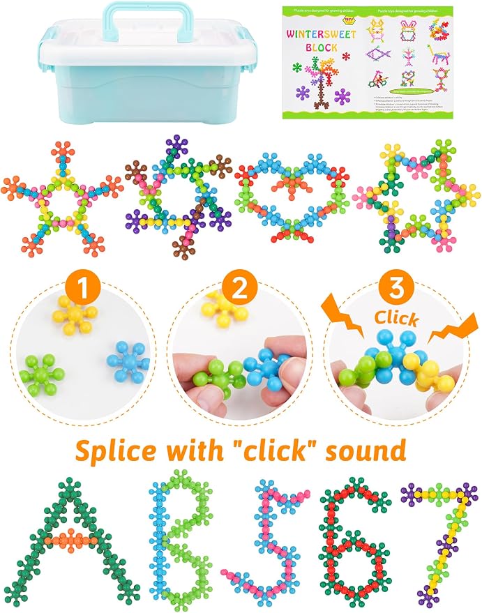 200PCS Building Blocks STEM Construction Toy for Kids 3+, Multi-Color | Interlocking Snowflake Discs in BPA-Free Plastic with Storage Case – Boosts Fine Motor Skills & Creative Play