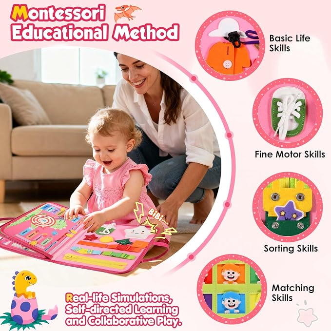 GOLIYEAN Toddler Busy Board - Montessori Toys for Toddler Girl Birthday Gifts, Educational Learning Sensory Busy Book for Toddlers, Quiet Activity Books for Toddlers, Airplane Car Travel Toys