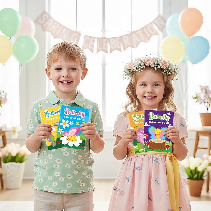 Dvbonike 24Pcs Spring Butterfly Coloring Books - Springtime Flower Insect DIY Color-in Pages Cute Floral Patterns Drawing Booklet Bulk Classroom Rewards Art Activity Gifts Party Favors Supplies