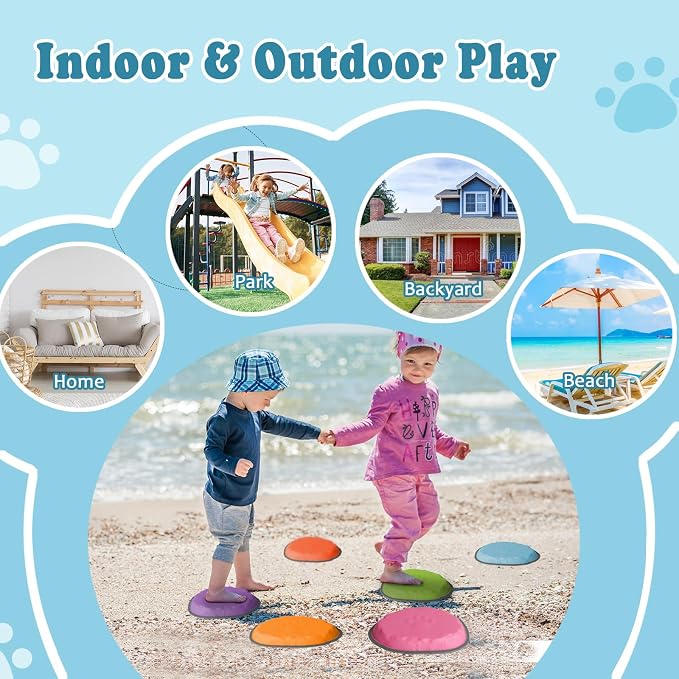 Stepping Stones for Kids, 10 PCS Non-slip Toddlers' Balance Sensory Toys, Indoor & Outdoor Play, Obstacle Course Game for Children Promoting Coordination and Motor Skills, Ages 3 4 5 6 7 8+