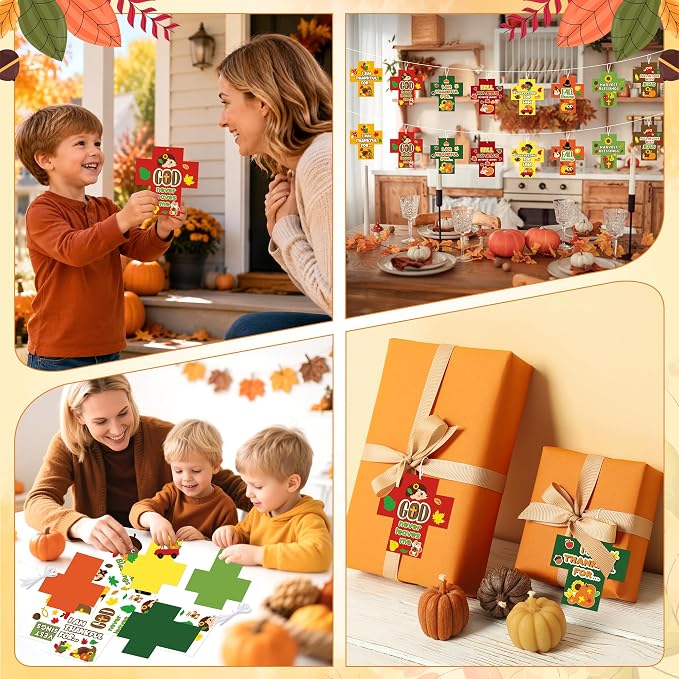 BeYumi Fall Cross Craft Kit - 123Pcs Christian Ornaments for Sunday School | Thanksgiving DIY Religious Hanging Ornament Craft kit Make Your Own Sunday School Decor Classroom Party Art Supplies for Kids