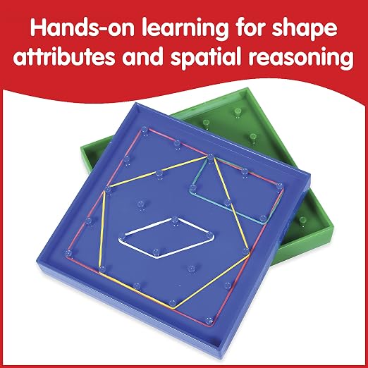 edxeducation Double-Sided Geoboards, Set of 6 with Rubber Bands | 5 x 5 Grid/12 Pin Circular Array, Math Resources, Fine Motor Skills for Kids