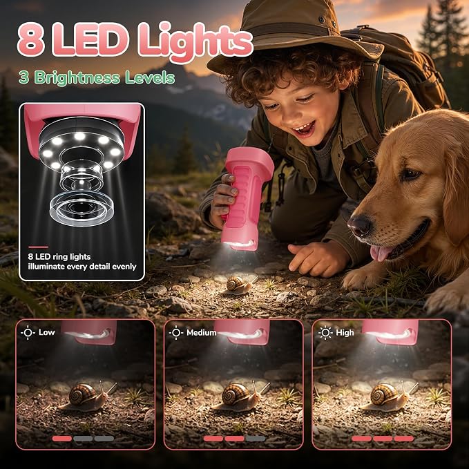 1000X Handheld Digital Microscope for Kids with 2.4" IPS Screen | Portable Educational STEM Microscope Toy with Photo/Video, 8 LEDs, Manual Focus, Rechargeable for Ages 4-12 Boys & Girls