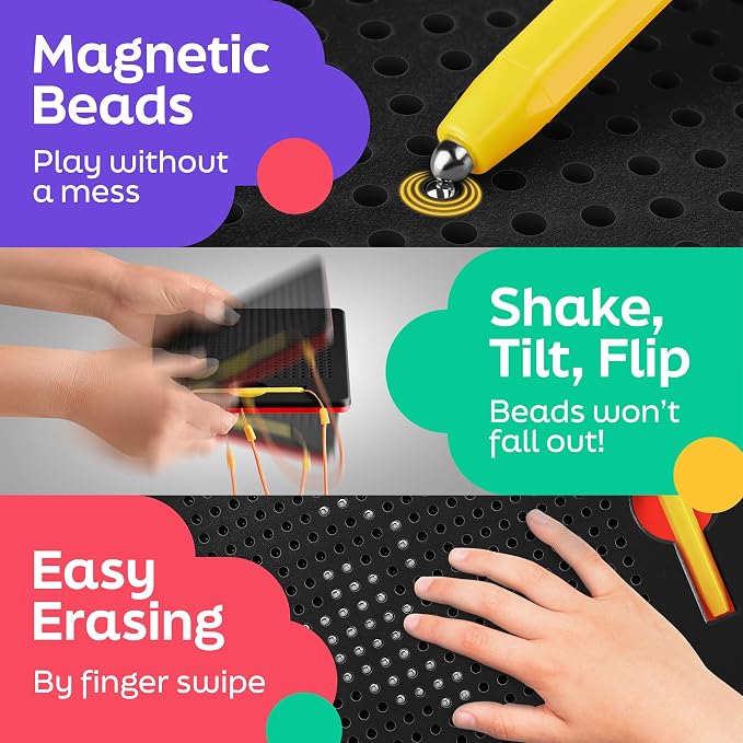 Magnetic Drawing Board for Kids & Toddlers, Airplane & Car Ride Activities | Magnetic Tablet Toy with Beads & Stylus Pen, Travel Toys for Toddlers, Road Trip & Flight Activity, Gift for Boys & Girls
