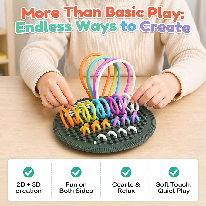 Sensory Activity Board, Silicone Fine Motor Skills Fidget Toys for Kids | Silicone Sensory Toys for Calming, Stress, Anxiety, ADHD & Autism Fidget Pads Includes Portable Travel Bag & 25 Strings