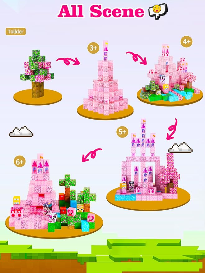 100PCS Princess Castle Magnetic Blocks for Girls, STEM Sensory Building Toys, 3D Magnetic Construction Set for Kids Ages 3-8, Birthday