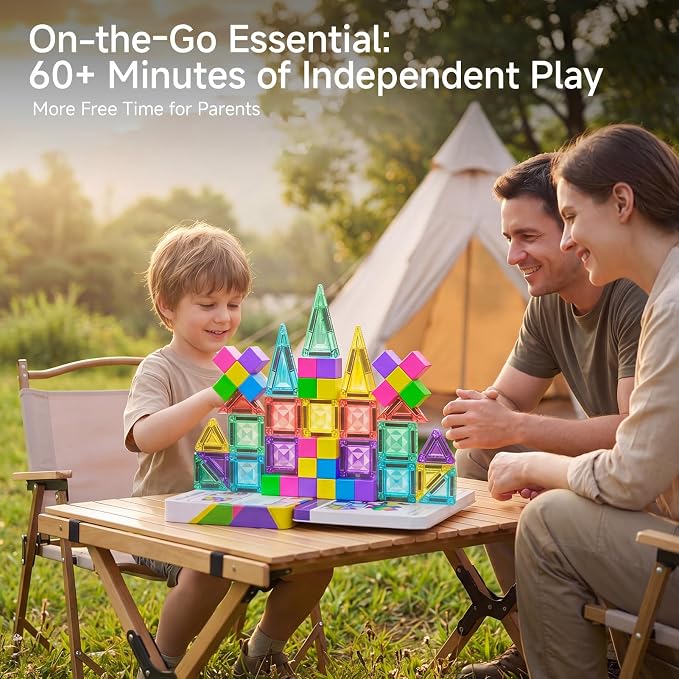 Magnetic Blocks Travel Set: 48 Pieces 3 in 1 Magnetic Tiles Set | Ultra-Lightweight Tin Box, 60-Min Focused Play, 45S Cleanup, on-the-Go Design, Air Travel, Great for Boys & Girls 3-8