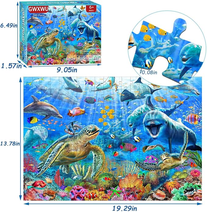 Puzzles for Kids Ages 6-8 & 8-10, 200 Piece Ocean Adventure Jigsaw Puzzle | Educational Learning Toy Jigsaw Puzzles for Kids Ages 10-12, Great Birthday & Holiday Gift for Boys and Girls, Home Decor