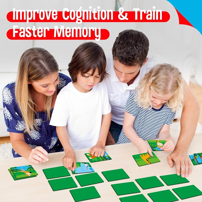 SpriteGru Jungle Animal Memory Game, 28 Chunky Cards Wild Animal Head Tail Matching Game 1-5 Players Memory Matching Game for Age