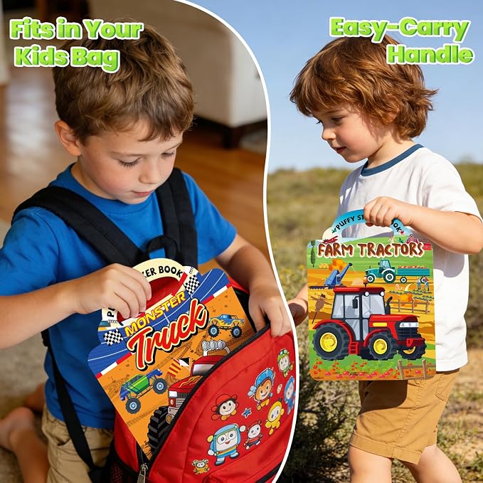 Elfew 6 Pack Car Sticker Books for Toddlers 2-4 3-5 | Over 190+ Stickers, 3D Reusable, Puffy Vehicle Stickers for Boys, Mess Free Activity Set, Road Trip Essentials Birthday Gift