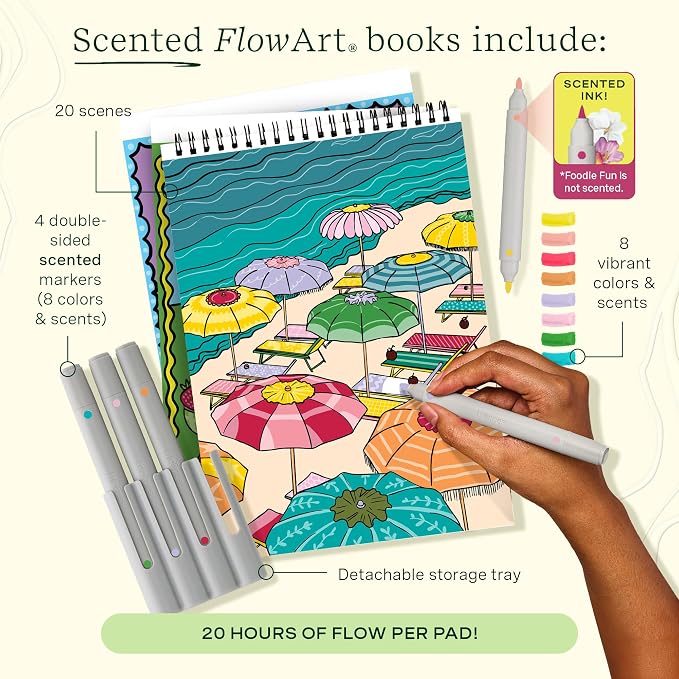 Lifelines FlowArt Activity Pad 3-Pack, Guided Art Meditation Coloring Books | 12 Double-Sided Markers, 60 Scenes - Guided Dot Art Meditations for Tweens, Adults & Seniors - Patent-Pending