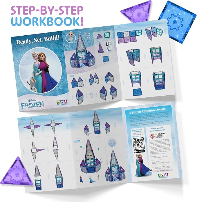 Tytan Toys Disney Frozen Magnetic Tiles Princess Castle - 20-Piece STEAM Building Set with Glitter Tiles & Elsa, Anna, Olaf Stickers - Educational Frozen Toys for Girls Age 3-4+