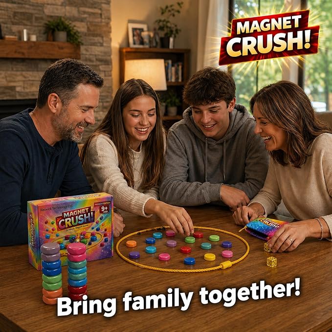 Magnet Crush Magnetic Strategy Board Game (Rainbow) for Kids & Adults, Fun Tabletop Magnet Placement Game, STEM Educational Toy, Family Party Game, Travel Game, Puzzle Brain Teaser, Gift for Ages 9+