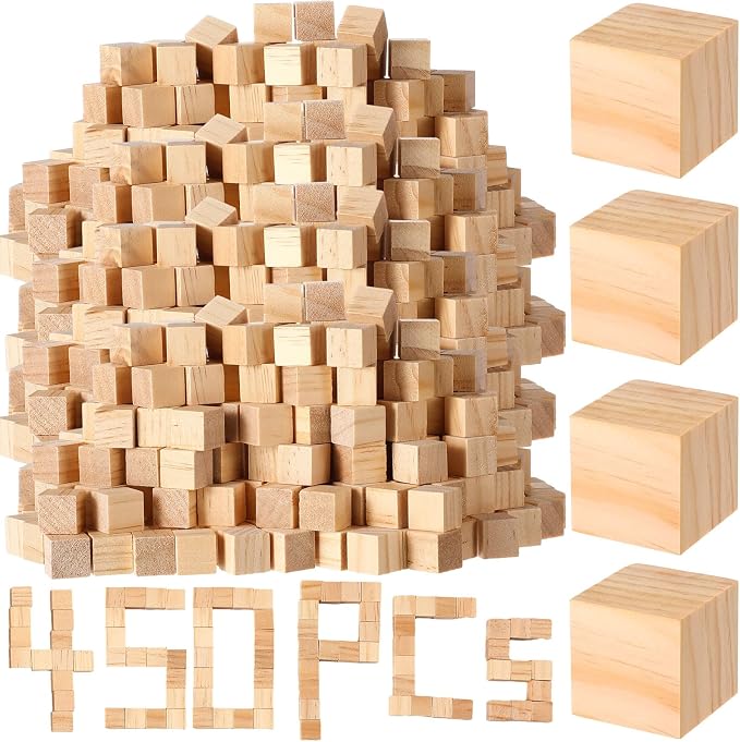 Barydat 450 Pcs 0.5 in Wooden Cubes, Unfinished Wooden Blocks for Crafting Natural Craft Wood Square Blank Cube for DIY Project Baby Showers