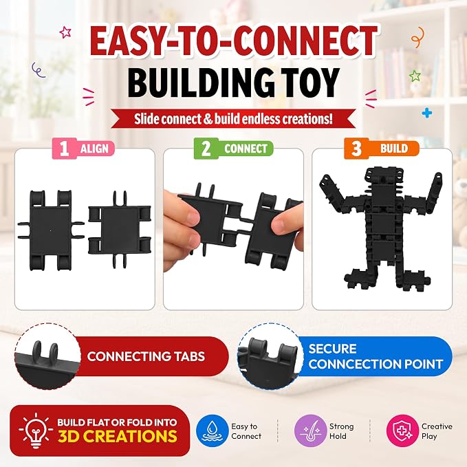 100 Piece Black Snap Connecting Building Toy Set for Kids