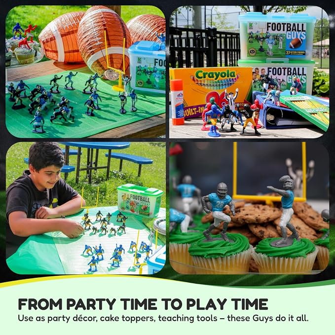 Kaskey Kids Football Guys, Blue Yellow vs. Black Gold 30 Pieces in Each Set, Includes 2 Teams, Accessories, and Travel Storage Case, Nostalgic Sports Action Figures for Imaginative Play