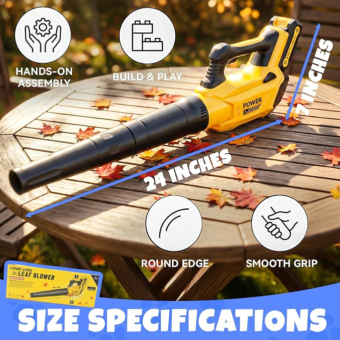 Toy Choi's Kids Leaf Blower that Really Works Kids Gardening Tools Set | Toy Leaf Blower with Real Airflow Function, Detachable Tube, Ideal Outdoor Toy Tool Set for Boys & Girls 3 4 5 6 7 8 (Yellow)