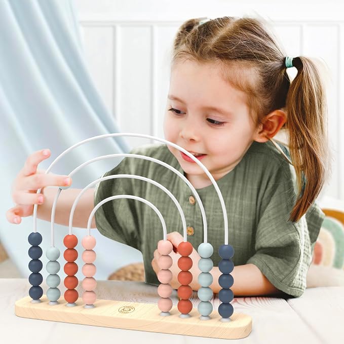Wooden Roller Abacus Toy, Colorful Beads, Develops Hand-Eye Coordination, Color Recognition & Creativity, Smooth Sliding on Stainless Steel Rods, Non-Toxic Paint, Ideal for Kids | colorful sliding beads, roller abacus, wooden bead maze, montessori toys...