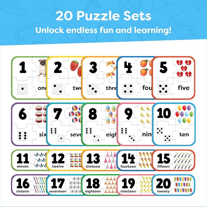 Number Puzzle Kindergarten Math Games - Number Puzzles for Kids Ages 3-5 - 20 Sets Matching Puzzle Toddler Learning Toys - Preschool Classroom Must Haves - Math Manipulatives Kindergarten