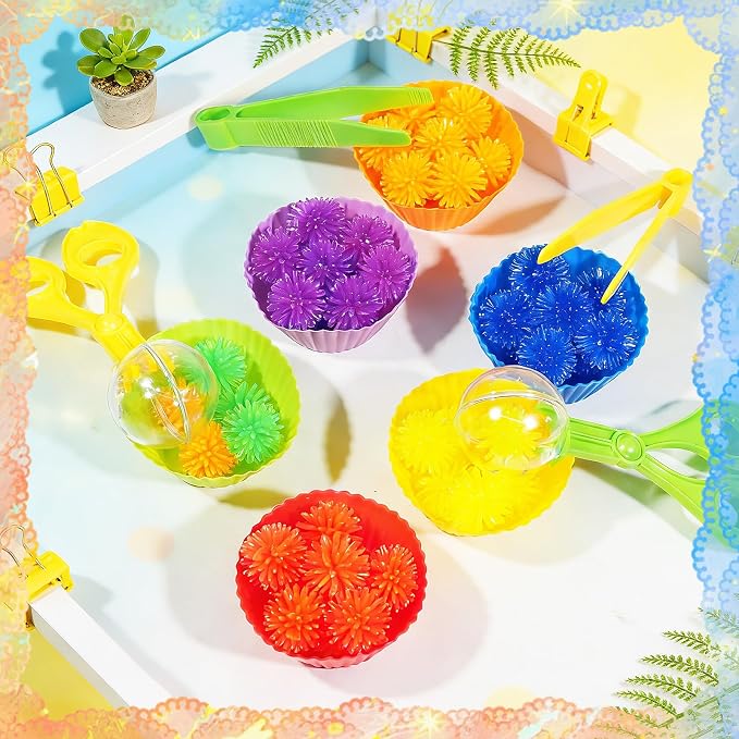 Bbiamsleep 78 Pcs Sensory Bin Filler Sensory Bin Items Fine Motor Skills | Light Box Manipulatives Include Colorful Hedge Balls Tweezers Scissors Clips Sorting Cup for Sorting Counting Training