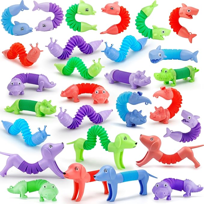 30 PCS Animal Pop Tubes Fidget Toys, Party Favors Toddlers Kids Travel Entertainments, Classroom Prizes,Carnival Prizes,Piñata Stuffers,Stress Relief Sensory Toys for Kids 3-8