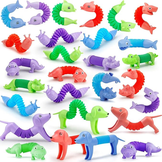 30 PCS Animal Pop Tubes Fidget Toys, Party Favors Toddlers Kids Travel Entertainments, Classroom Prizes,Carnival Prizes,Piñata Stuffers,Stress Relief Sensory Toys for Kids 3-8