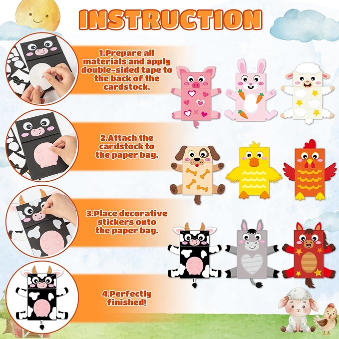 WATINC Hand Puppet Making Kit, Paper Sock Puppet Toys for Kids (Farm) | 9 Styles, Make Your Own Storytelling & Role Play Crafts, Creative Group Activity, Party Favors & Gifts for Kids Ages 4-8