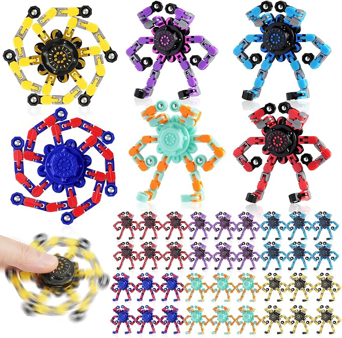 36PCS Transformable Fidget Spinners,Fidget Party Favors,Sensory Bulk Robot Fidget Stress Relief Toys for Kids Boys Girls 8-12,Fingertip Gyros Sensory Toys for ADHD