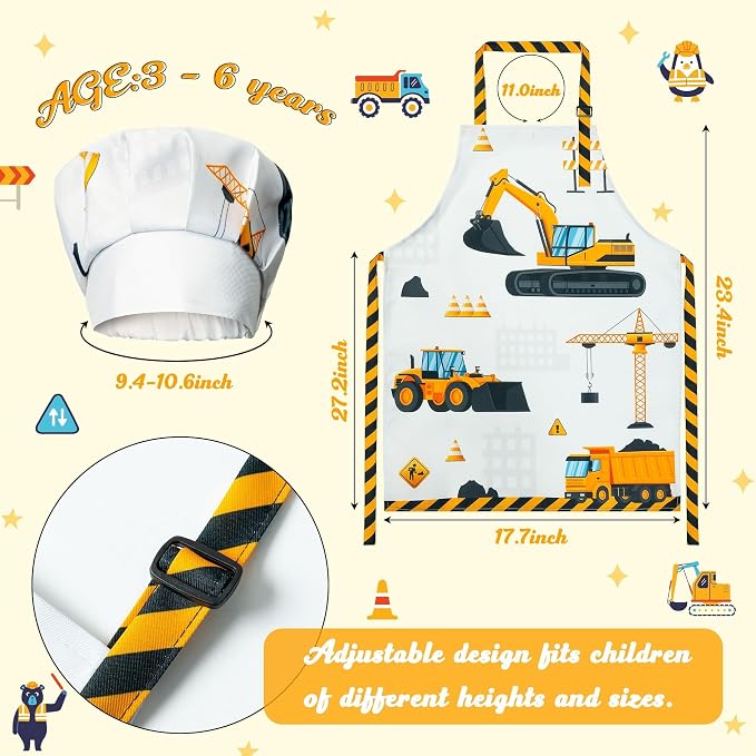 R HORSE 2 Pieces Kid Apron and Chef Hat Set, Dress up Role Play Chef Toy | Vehicle Car Children Kitchen Apron with Pockets for Boy, Ideal for Cooking, Baking, Painting, Cooking Birthday Gifts