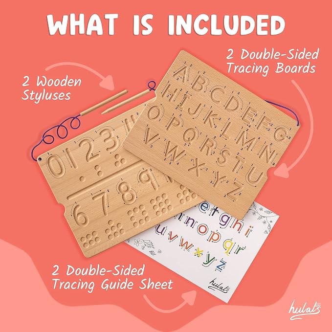 Learn to Write: Wooden Letter Tracing Board Set Ages 3-5 | Deep Grooved Handwriting Practice, Montessori toys for 3+ year old, alphabet and number tracing set with arrows