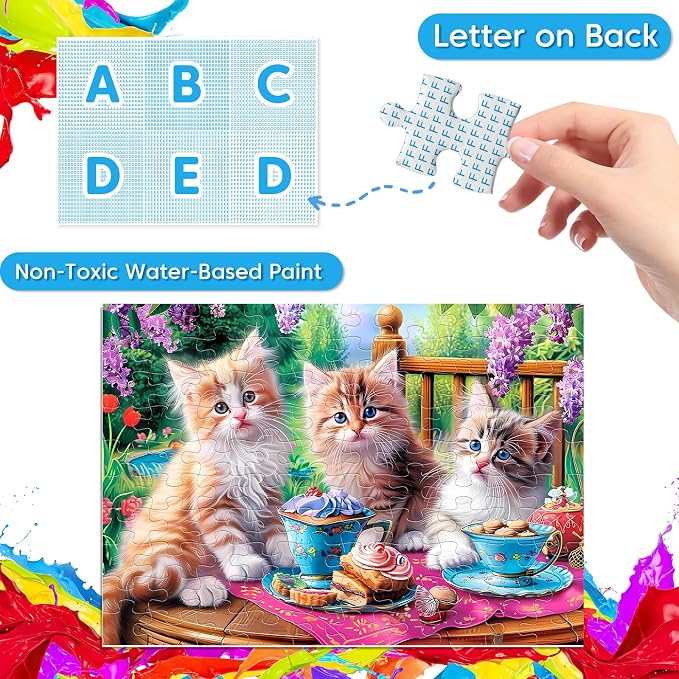 Jeacirio 4 Pack 100 Piece Puzzles for Kids Ages 4-6, 6-8, 8-10, Cute Animal Jigsaw Set with Rabbits, Kittens, Bears & Puppy Friends, Large Piece Gift Set with Posters and Storage Bags