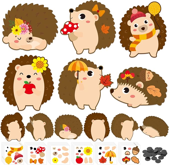 Haooryx DIY Fall Hedgehog Magnet Craft Kit - 30 Set Make Your Own Hedgehog Decoration Autumn Sticker Craft for School Activity Class Art Project Supply Home Refrigerator Class Bulletin Board Decor